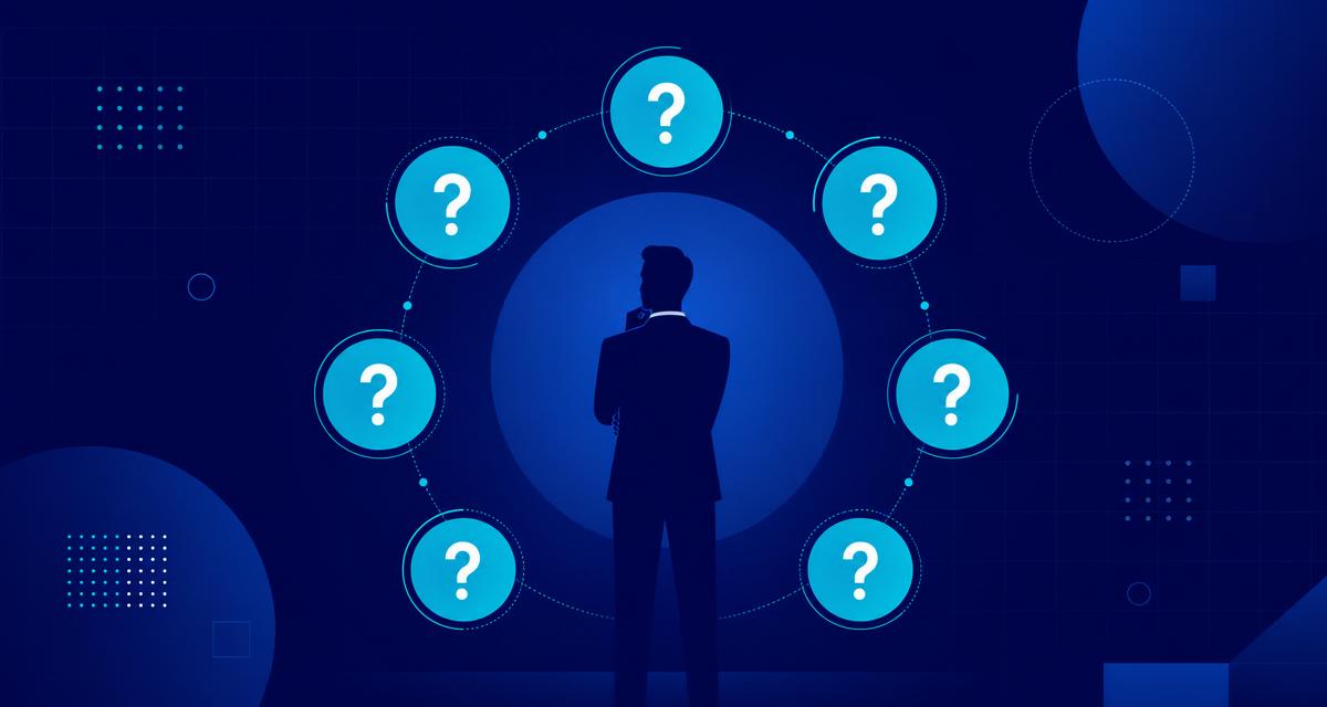 Una sedia da ufficio circondata da sette etichette fluttuanti a forma di punto interrogativo.