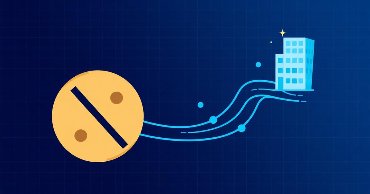 Un'icona di cookie di prima parte su un dominio web, contrapposta a un cookie pubblicitario cross-site barrato.