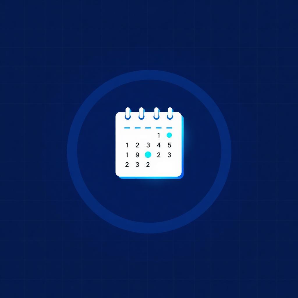 En minimalistisk kalender med dag 1 og dag 14 markeret på et mørkeblåt gitter.